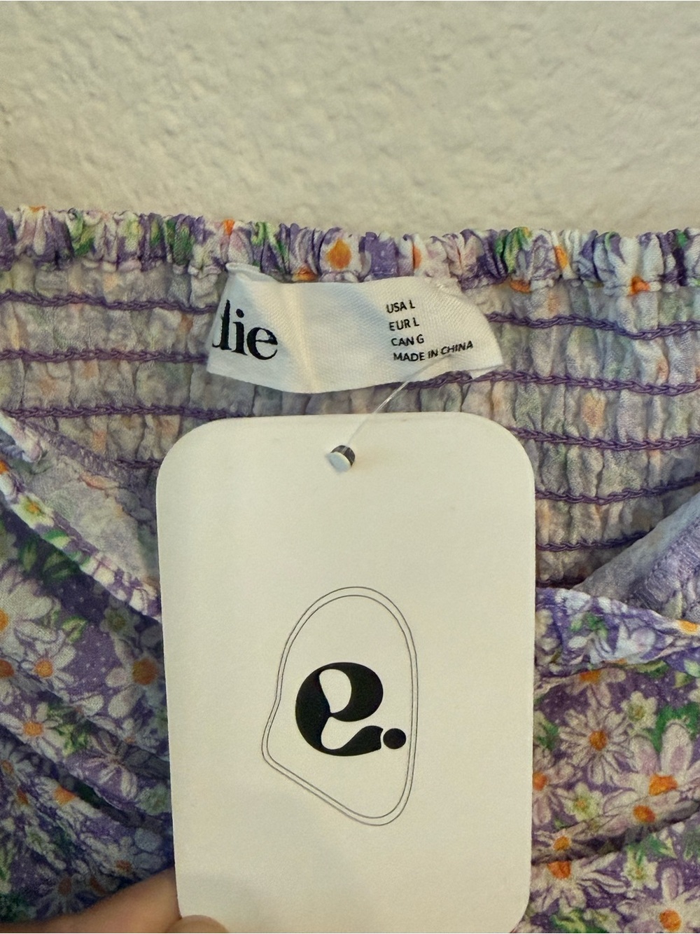 Elodie Lavender Daisy Ruched Drawstring Crop Top - Picture 5 of 6